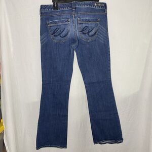 EXPRESS STELLA Jeans Low Rise Bootcut Dark Wash Embroidered Denim Womens 10 Blue